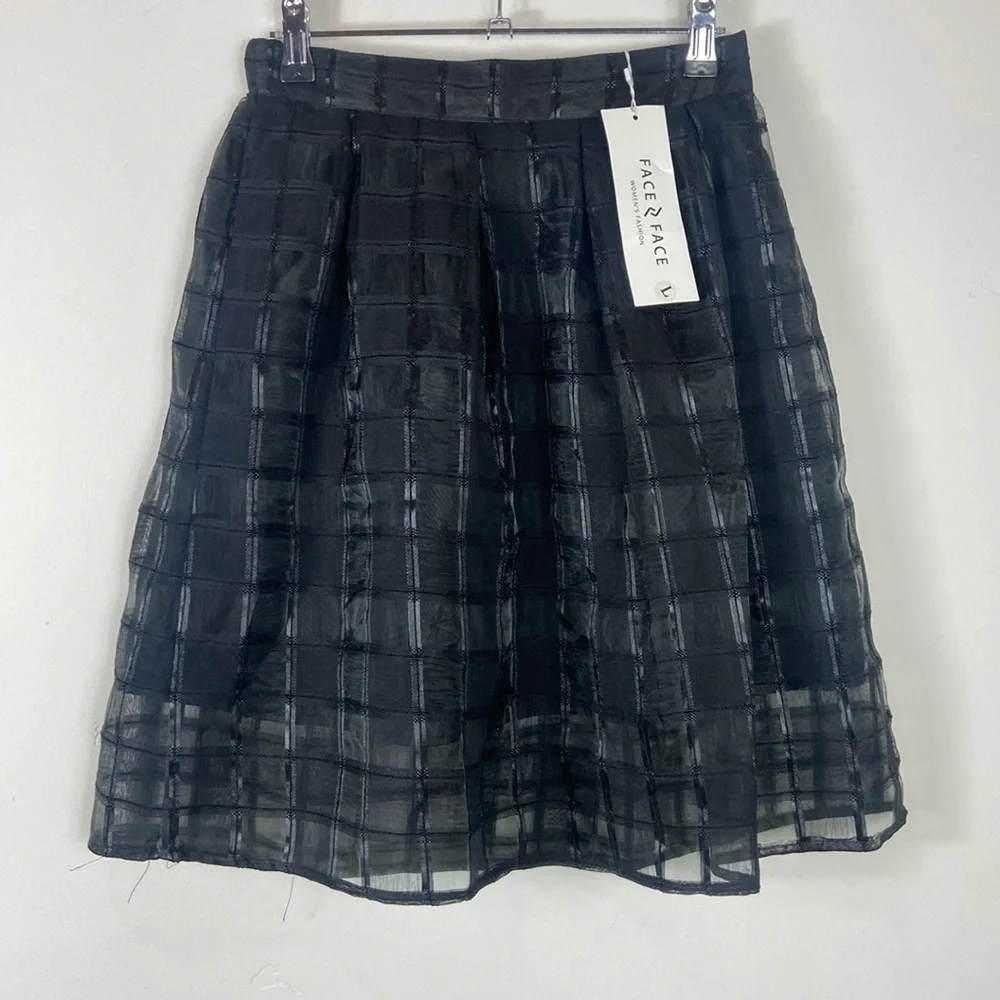 Face N Face Black Shear Plaid Festive MIDI Skirt Large